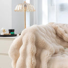 Apricot Plush Imitation Rabbit Fur Throw Blanket 2