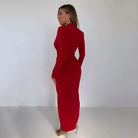 Plunging Neckline Empire Waist Maxi Dress - Red