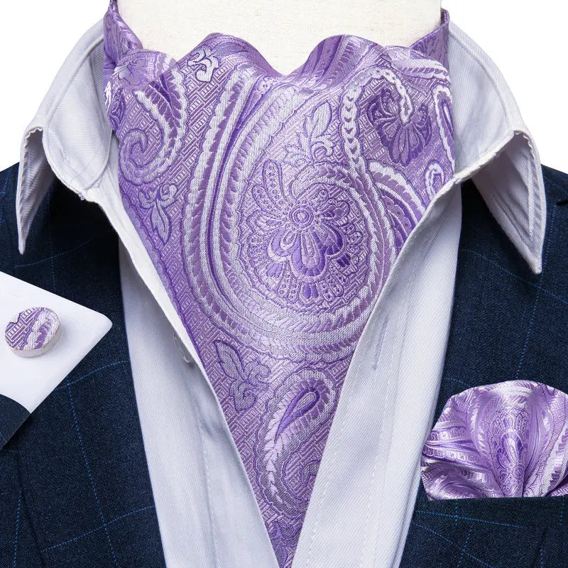 Men's Silk Cravat Set with Cufflinks and Pocket Square