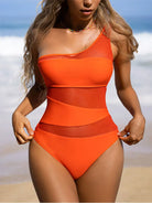 Women's One-Shoulder Mesh One-Piece Swimsuit in Orange