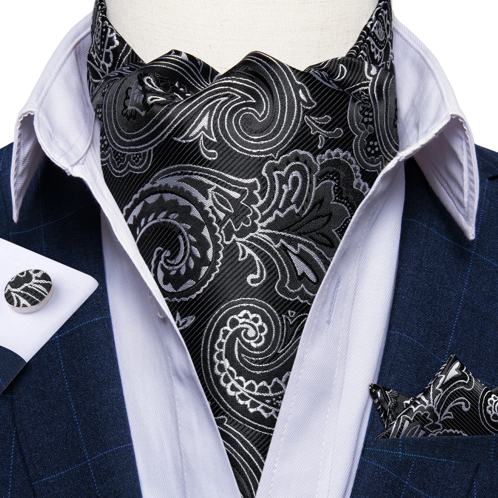 Men's Silk Cravat Set with Cufflinks and Pocket Square