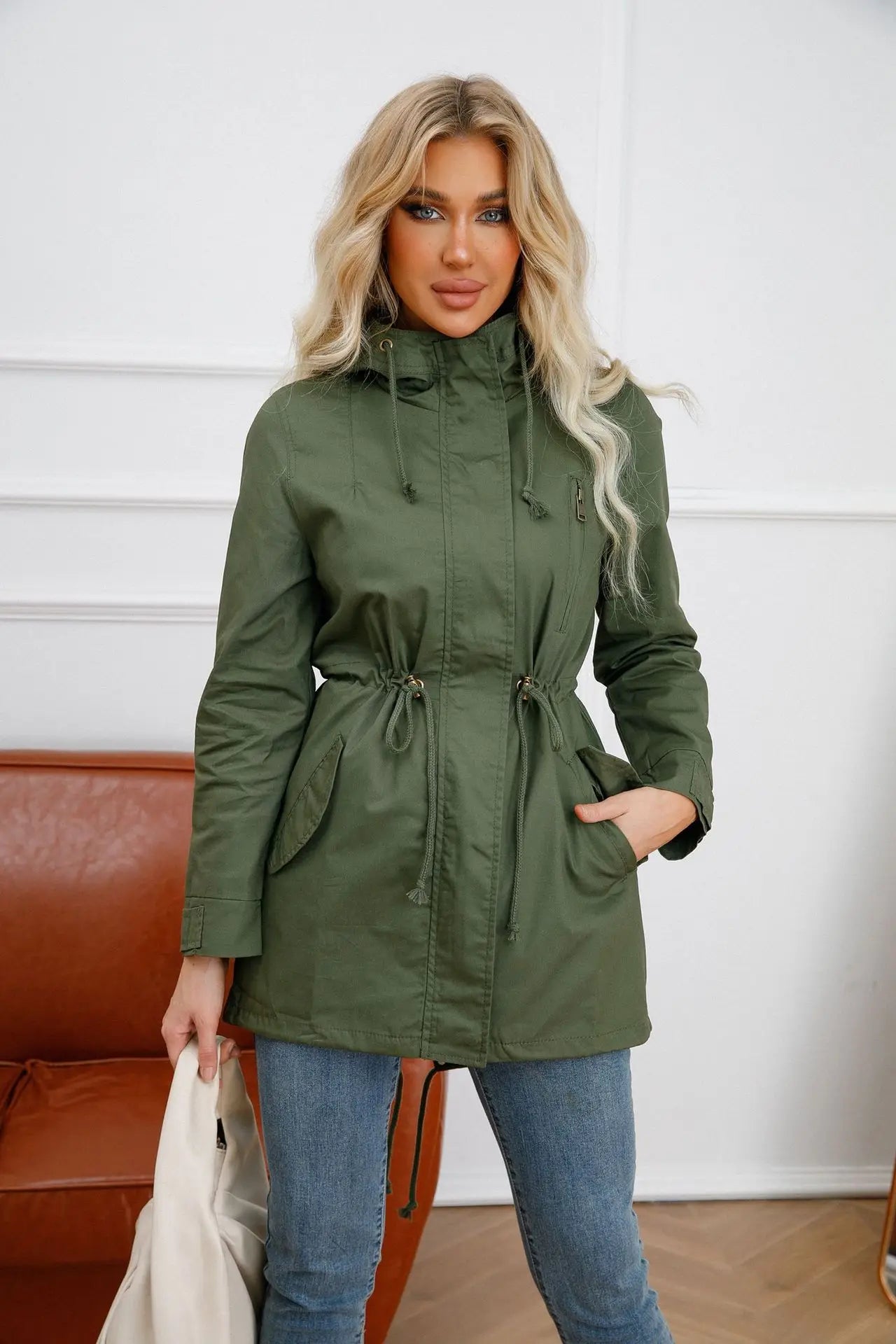 Stylish Green Trench Coat for Women (closed)