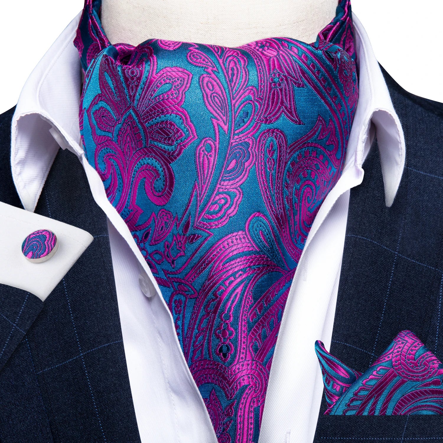 Men's Silk Cravat Set with Cufflinks and Pocket Square