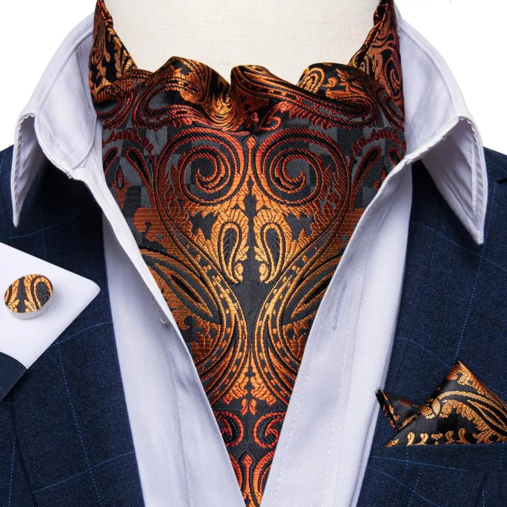 Men's Silk Cravat Set with Cufflinks and Pocket Square