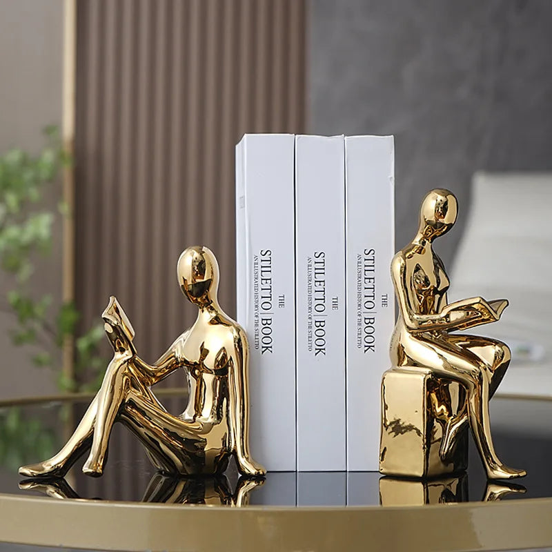 The Creative Bookshelf Duo Sculpture - Home Decor Ornament - Gold - Books